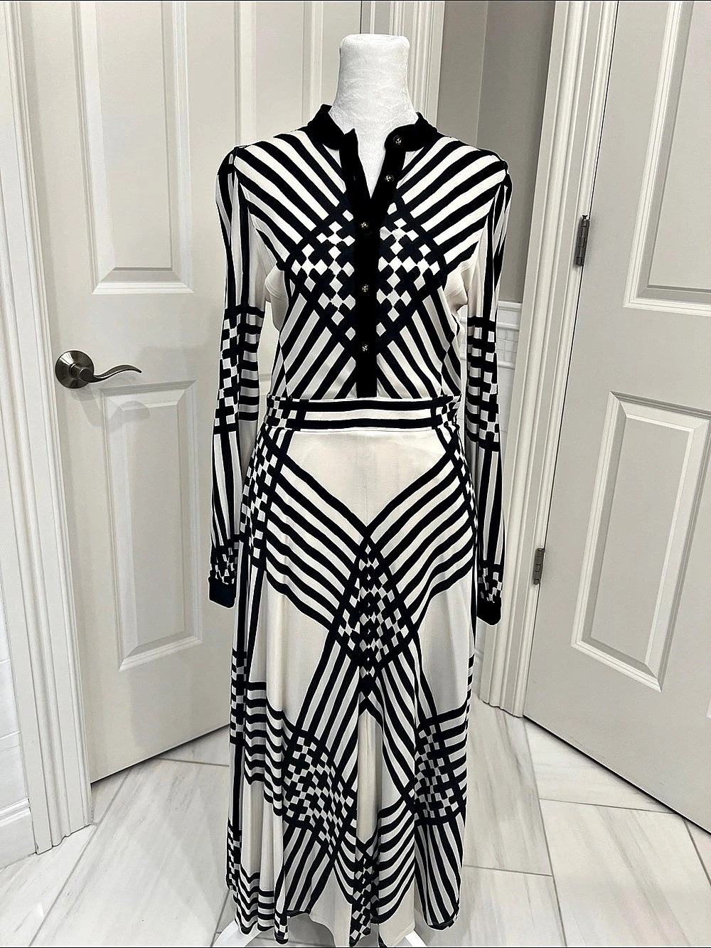 Tory Burch Anja Maxi Dress Geometric Black & White XS